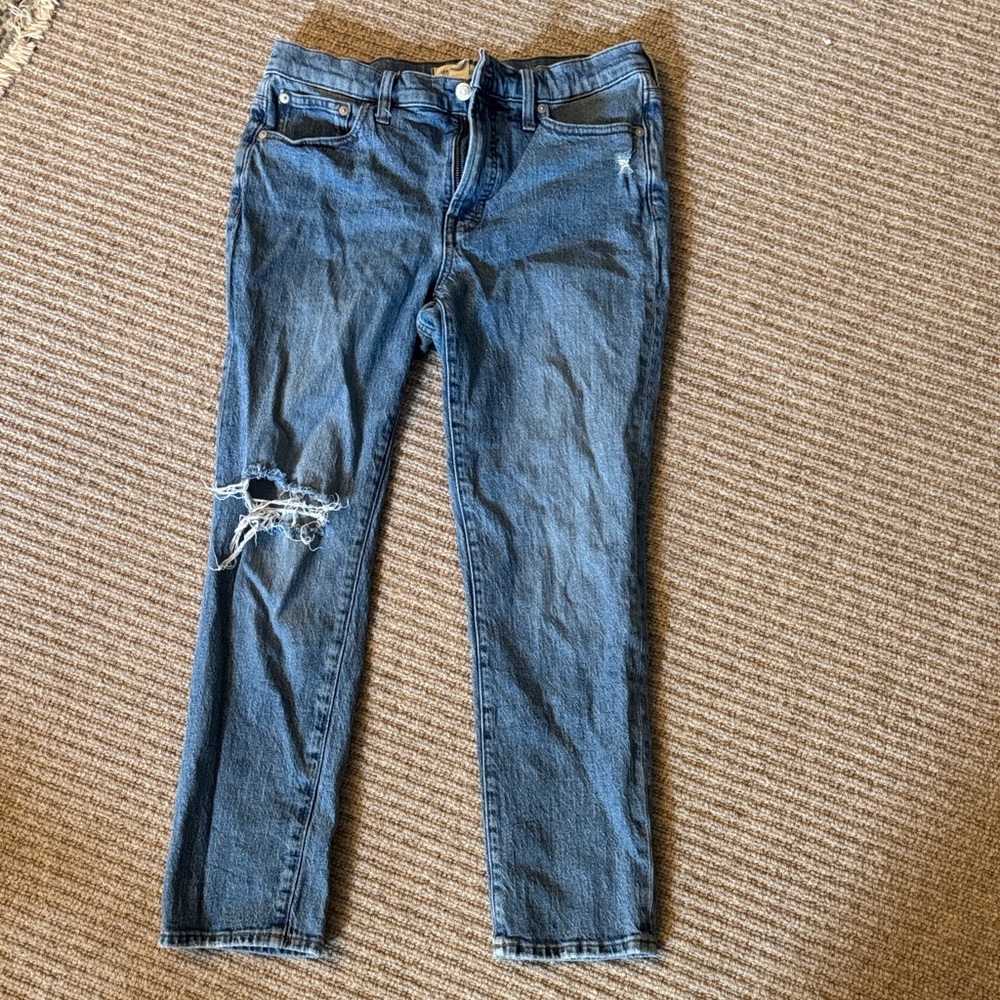 Madewell Dark Blue Ripped Skinny Jeans